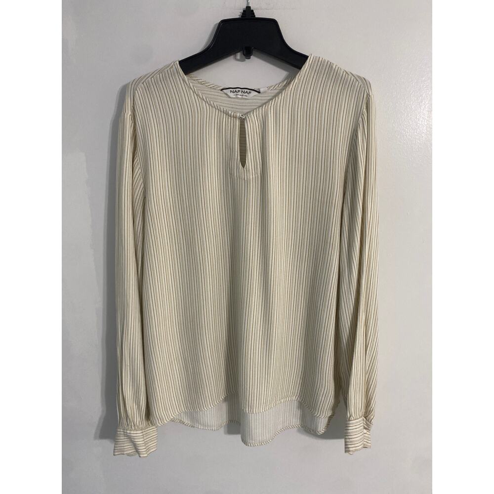 Naf Naf Paris women’s striped blouse white tan size XL